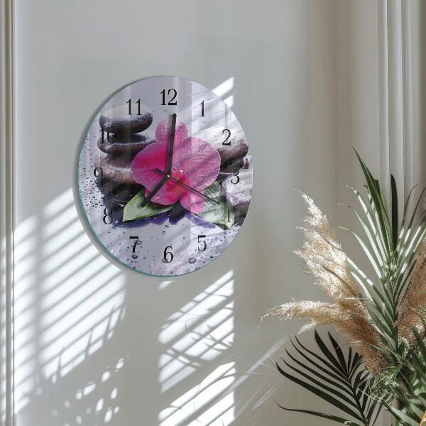 Wanduhr rund Orchidee