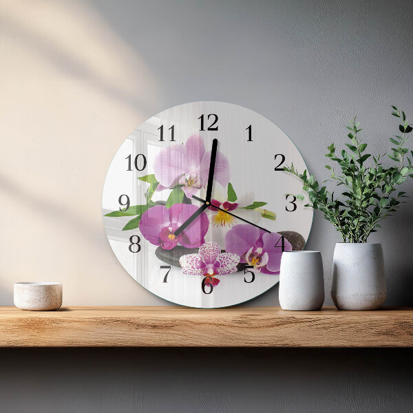 Wanduhr rund Orchidee
