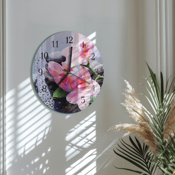 Wanduhr rund Orchidee
