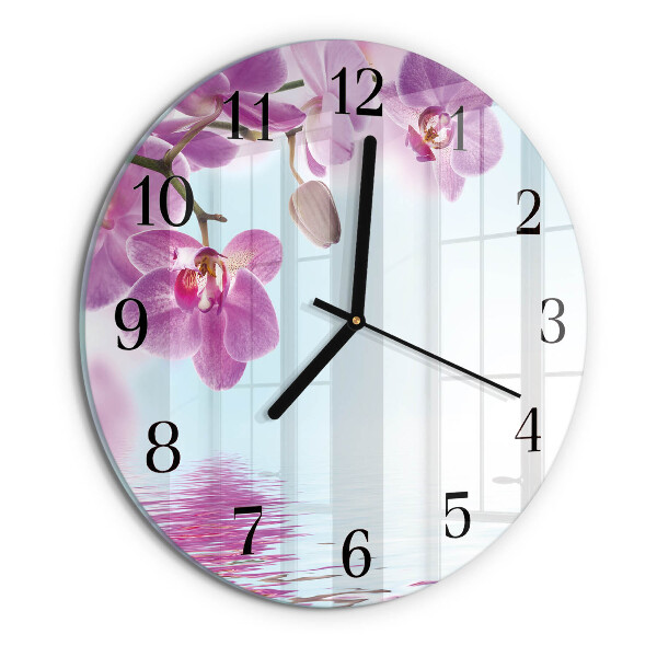 Wanduhr rund Orchidee