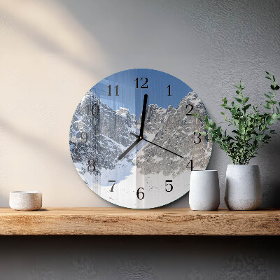 Wanduhr rund Berge Winter