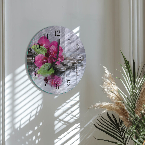 Wanduhr rund Orchidee