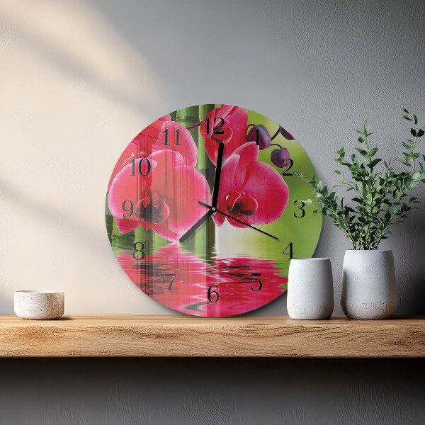 Wanduhr rund Orchidee