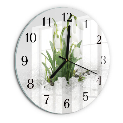 Wanduhr rund Schneeglöckchen