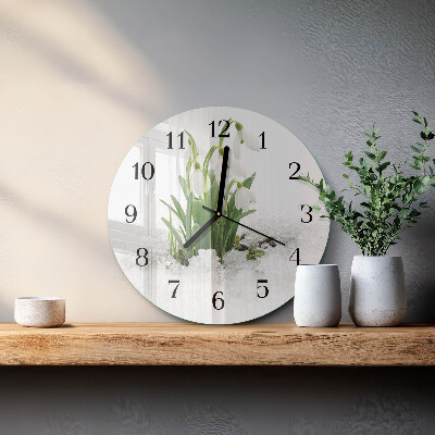Wanduhr rund Schneeglöckchen