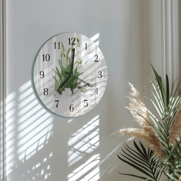 Wanduhr rund Schneeglöckchen