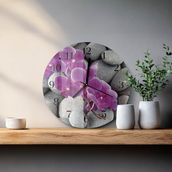 Wanduhr rund Orchideensteine