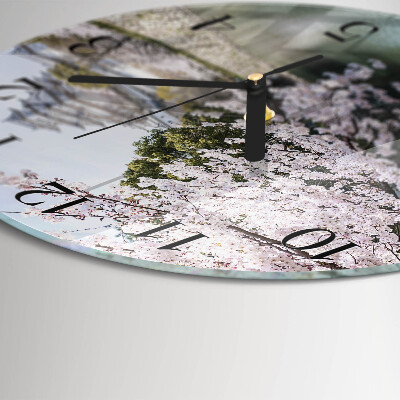 Wanduhr rund Kirschbäume