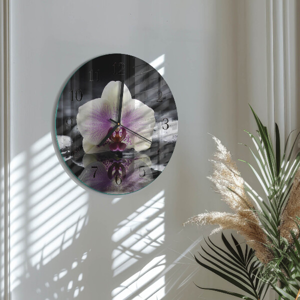 Wanduhr rund Orchidee