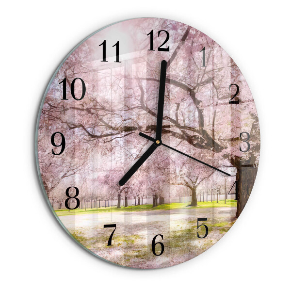 Wanduhr rund Kirschbäume