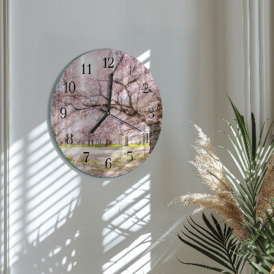 Wanduhr rund Kirschbäume