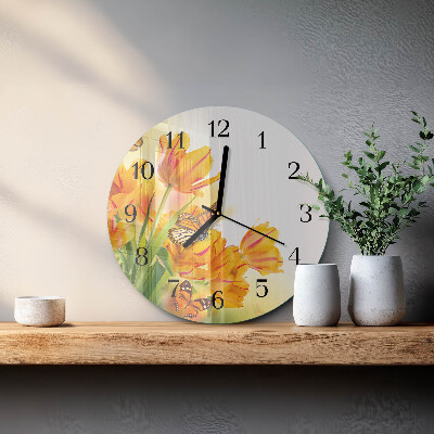 Wanduhr rund Tulpen
