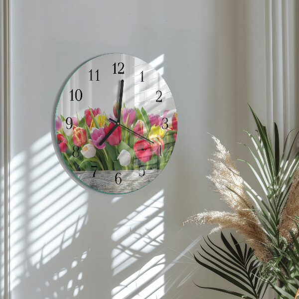 Wanduhr rund Tulpen