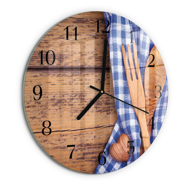 Wanduhr rund Holz und Besteck