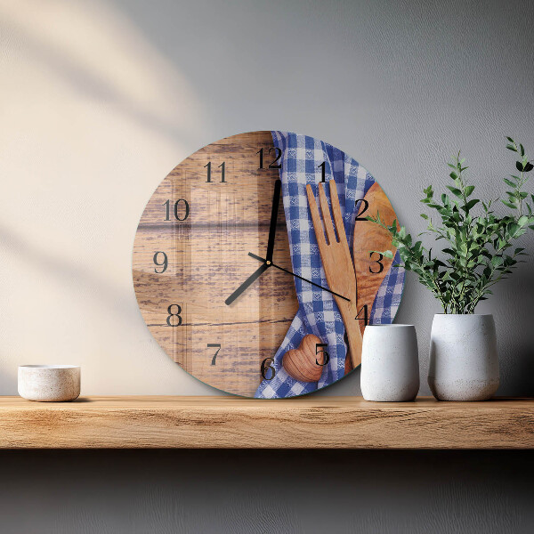 Wanduhr rund Holz und Besteck