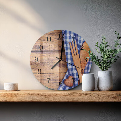 Wanduhr rund Holz und Besteck