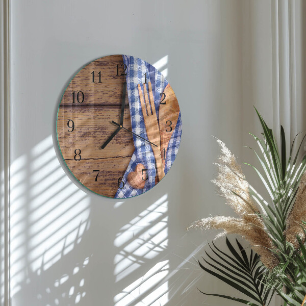 Wanduhr rund Holz und Besteck