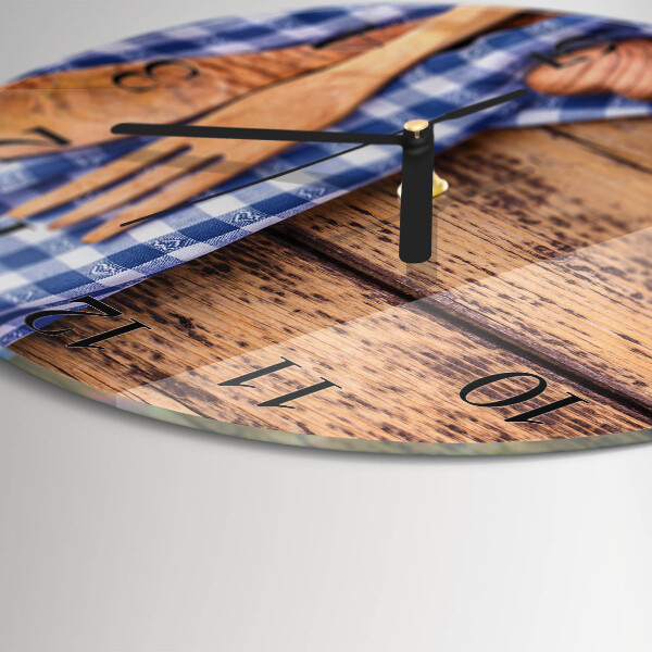 Wanduhr rund Holz und Besteck