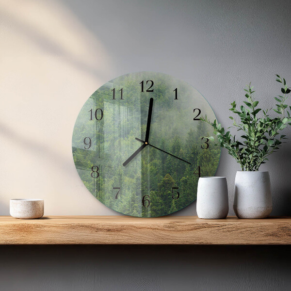 Wanduhr rund Nebliger Wald