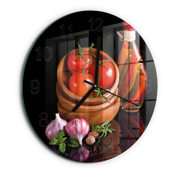 Wanduhr rund Tomaten und Knoblauch