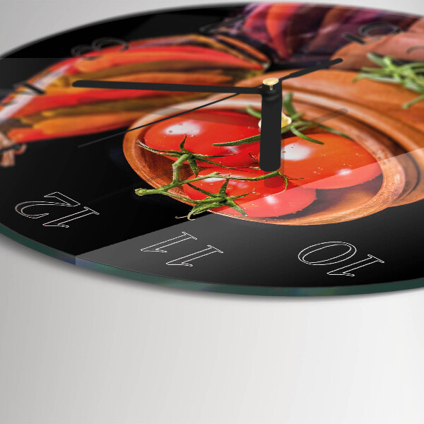 Wanduhr rund Tomaten und Knoblauch