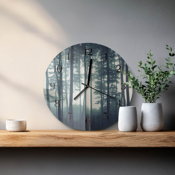 Wanduhr rund Nebliger Wald
