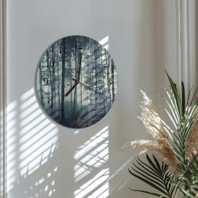 Wanduhr rund Nebliger Wald