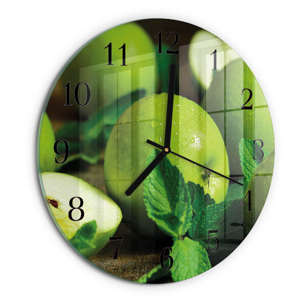 Wanduhr rund Grüne Äpfel