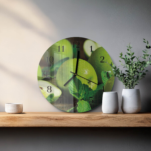 Wanduhr rund Grüne Äpfel
