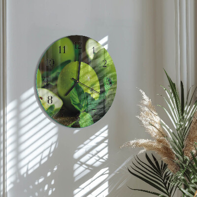 Wanduhr rund Grüne Äpfel