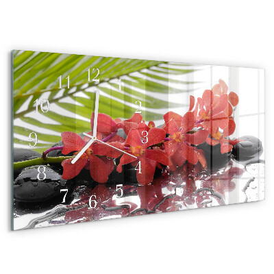Horizontale Uhr Blumen und Steine