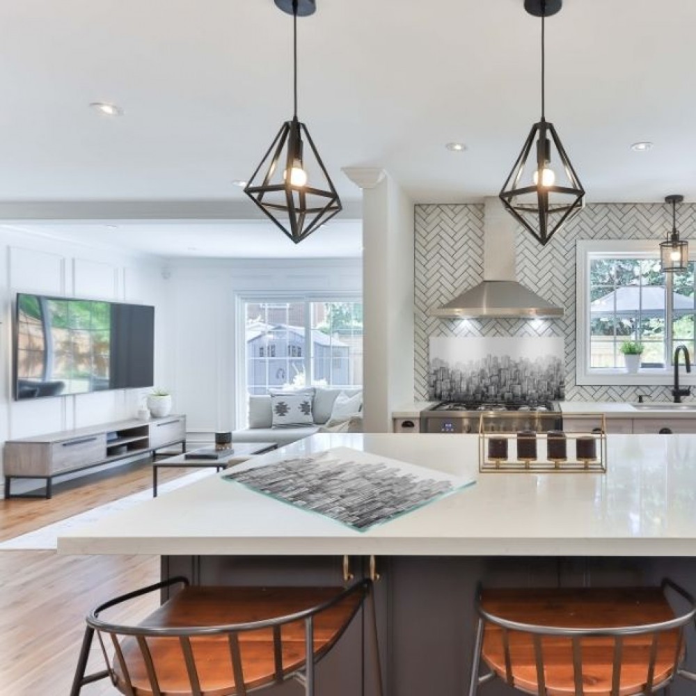 modernes Wohnzimmer mit Küche